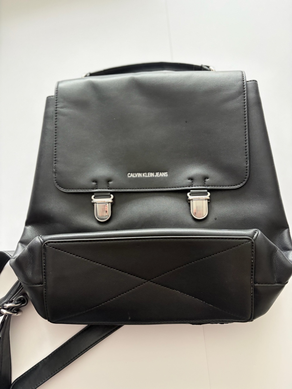 Calvin Klein Jeans Black Faux Leather Buckle Backpack